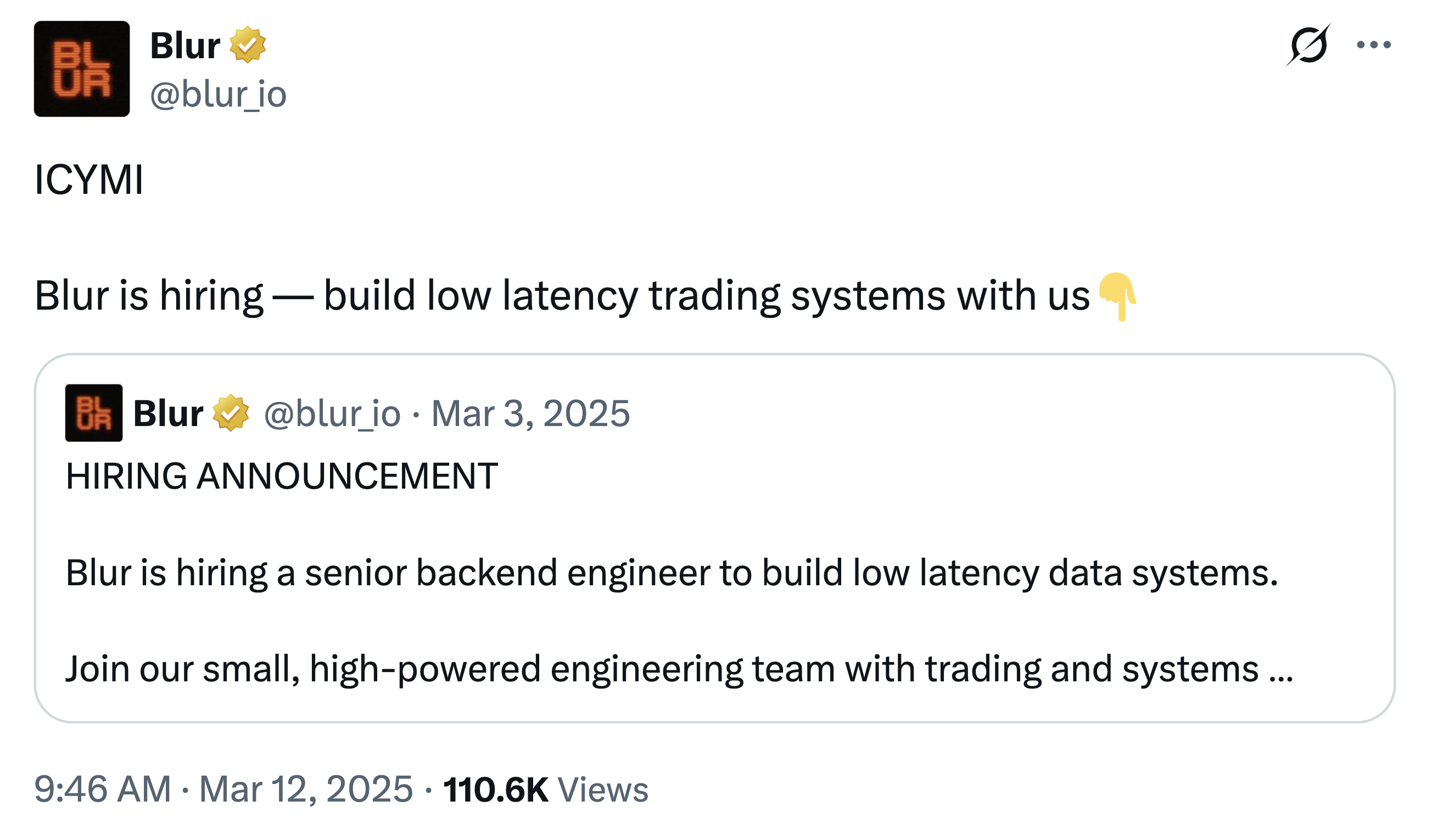 Blur hiring post March 2025