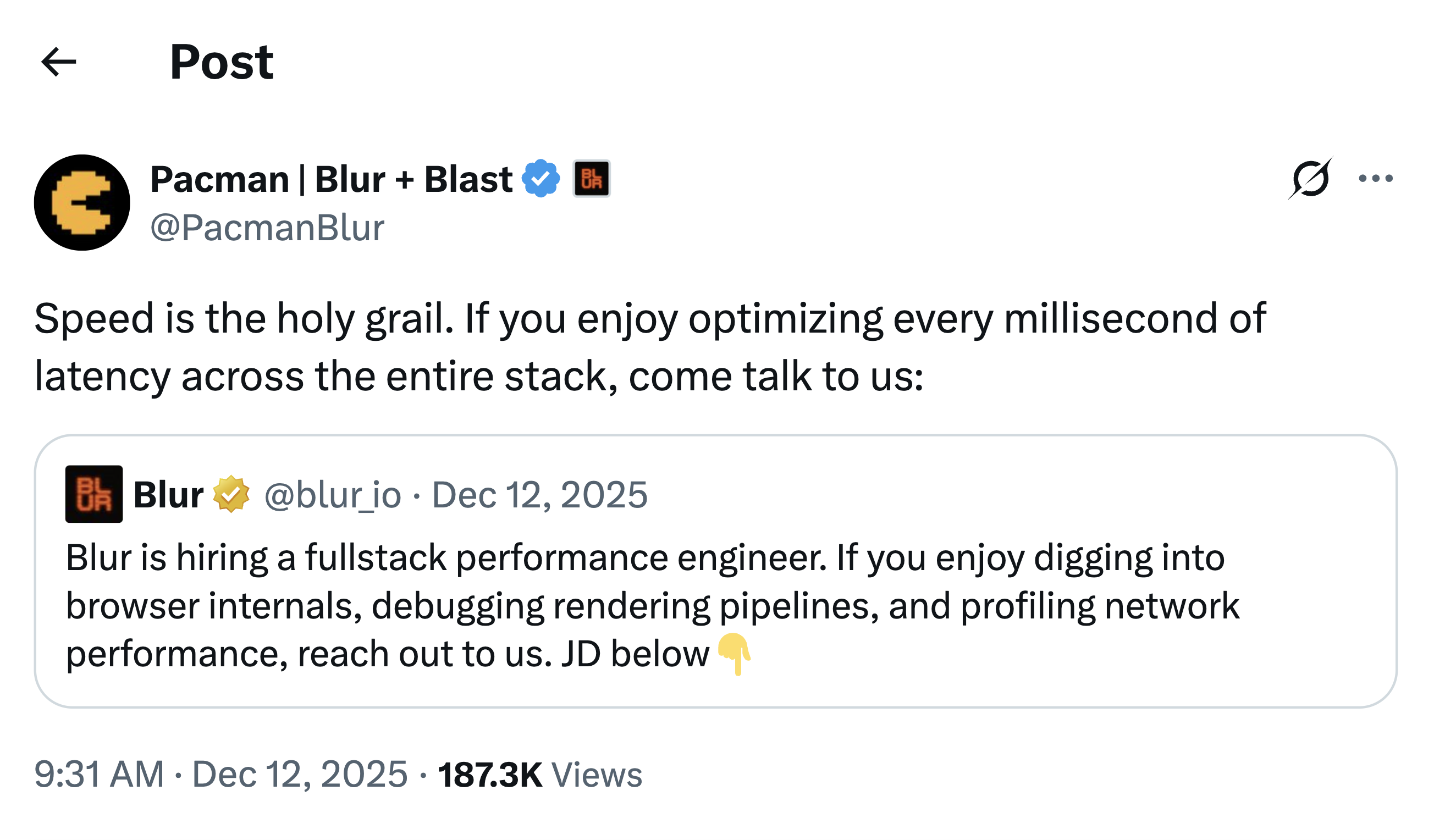 Blur hiring post December 2025