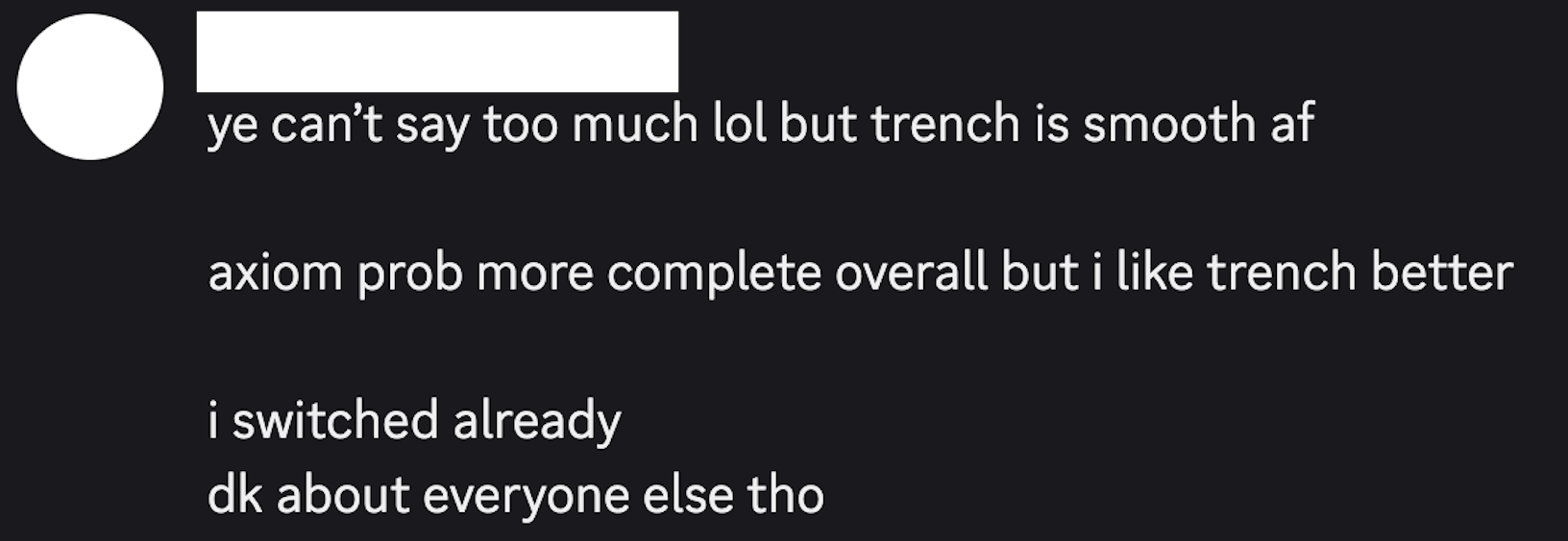 Source feedback on trench.com