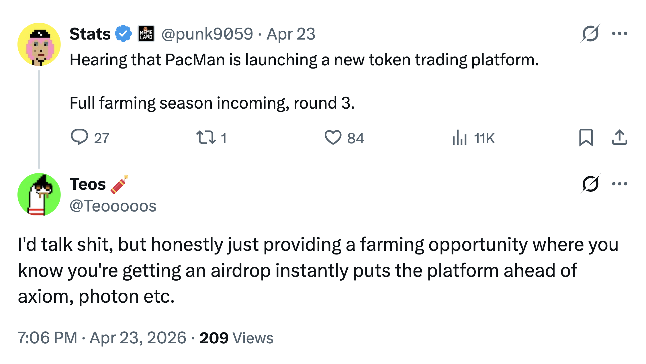 Teos reply to Stats on Pacman trading platform rumor